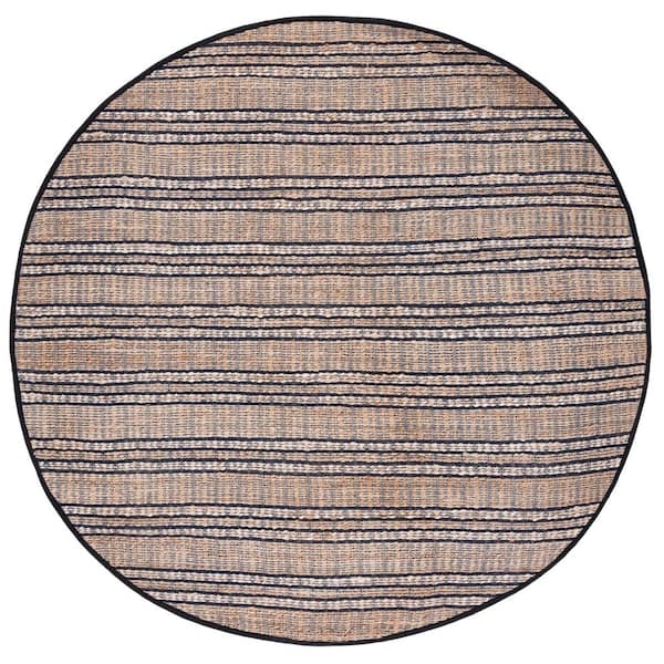 Natural Fiber 7 ft. x 7 ft. Navy/Natural Striped Round Area Rug