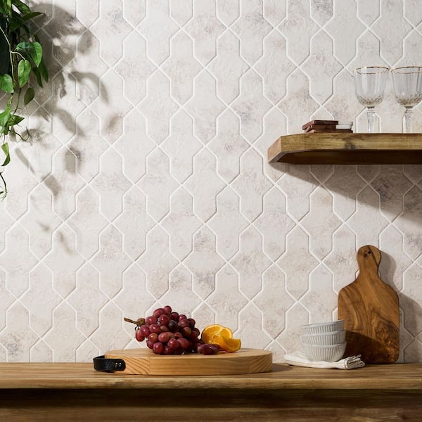 Elara Cruz Seashell White 4.48 in. x 8.46 in. Glossy Textured Porcelain Floor and Wall Tile (5.32 Sq. Ft. / Case)