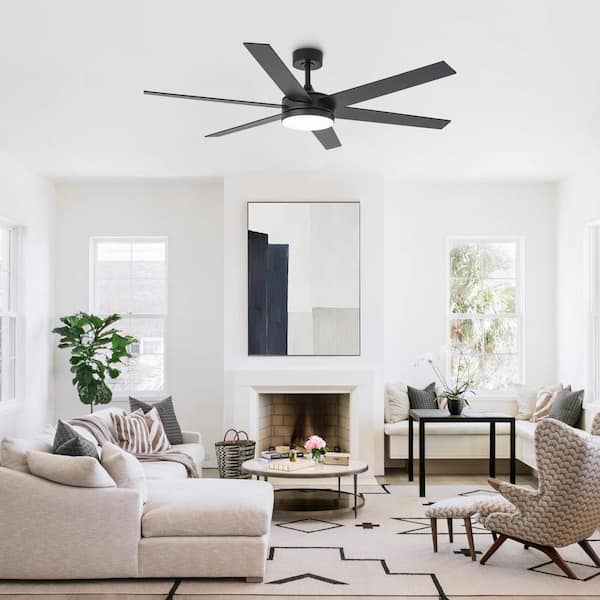 60 in. Indoor Integrated LED Matte Black Reversible Ceiling Fan with Light and Remote Control