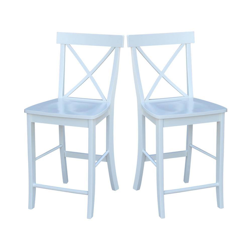 White Solid Wood Round Counter Height Table with 2 X-Back Stools