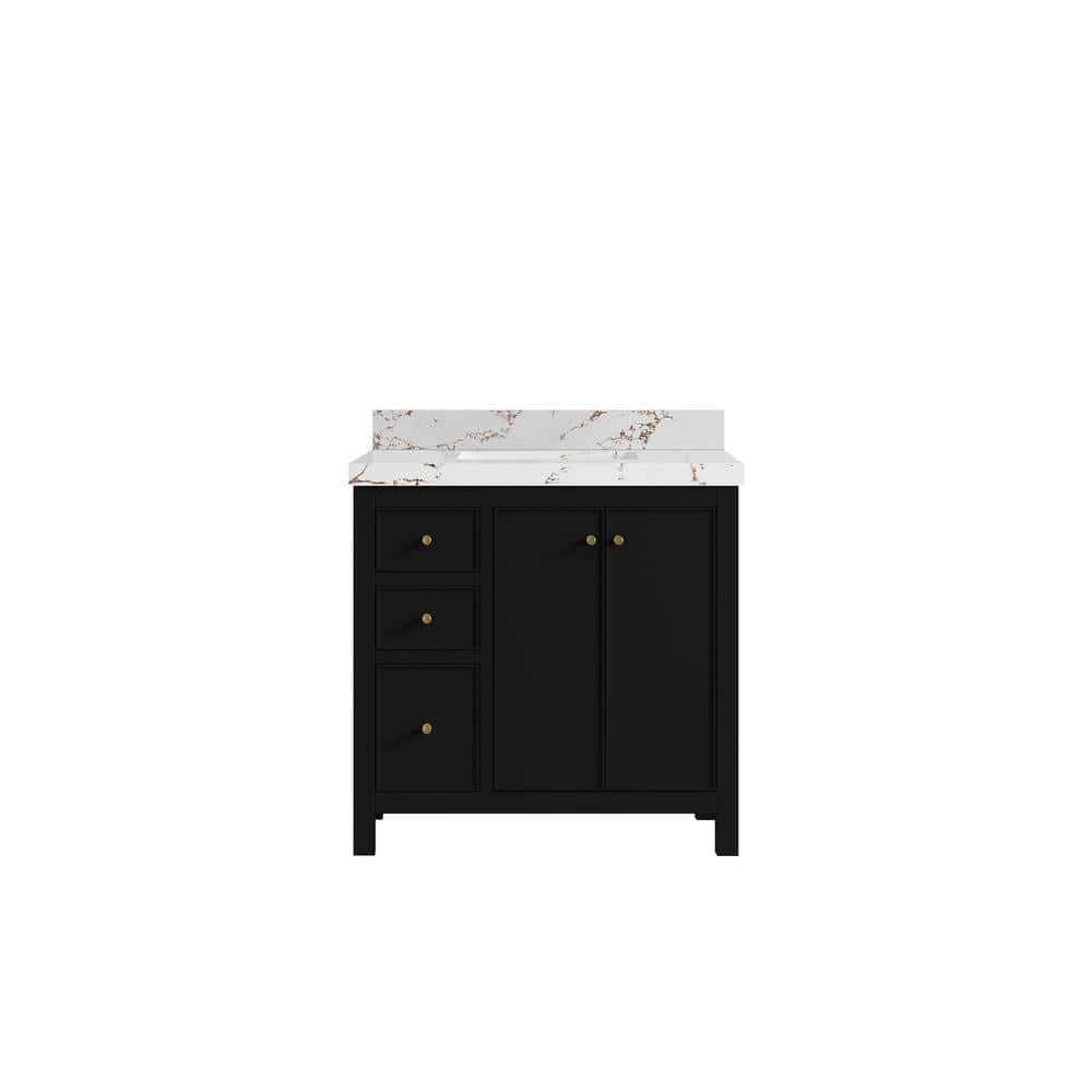 Chicago 36 in. W x 22 in. D x 36 in. H Single Sink Bath Vanity Center in Black with 2 in. Viola Brown Qt. Top price history on PriceWatchPro