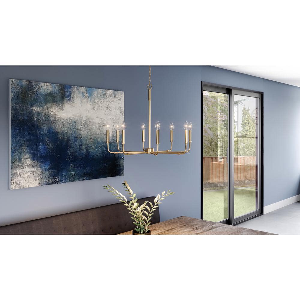 Aged Brass 8-Light Candle Chandelier with Steel Frame