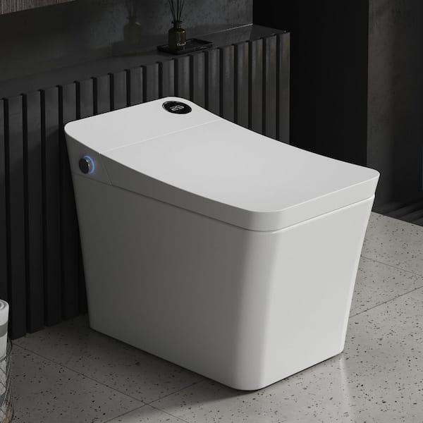H-Z Elongated Smart Bidet Toilet 1.34 GPF in White with Auto Open/Close, Auto Flush, Heated Seat and Foot Sensor
