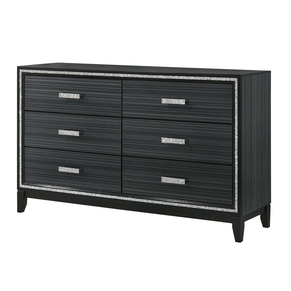 Haiden Double Black Dresser with Silver Trim and Felt Lined Drawers
