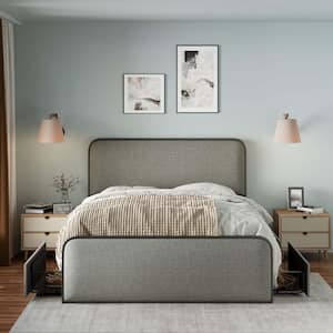 Gray Metal Frame King Platform Bed with 4 Storage Drawers