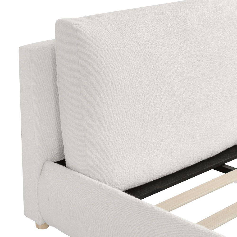 White Wood Frame King Size Boucle Fabric Upholstered Platform Bed with 2-Removable Pillow Headboard - thumbnail 10