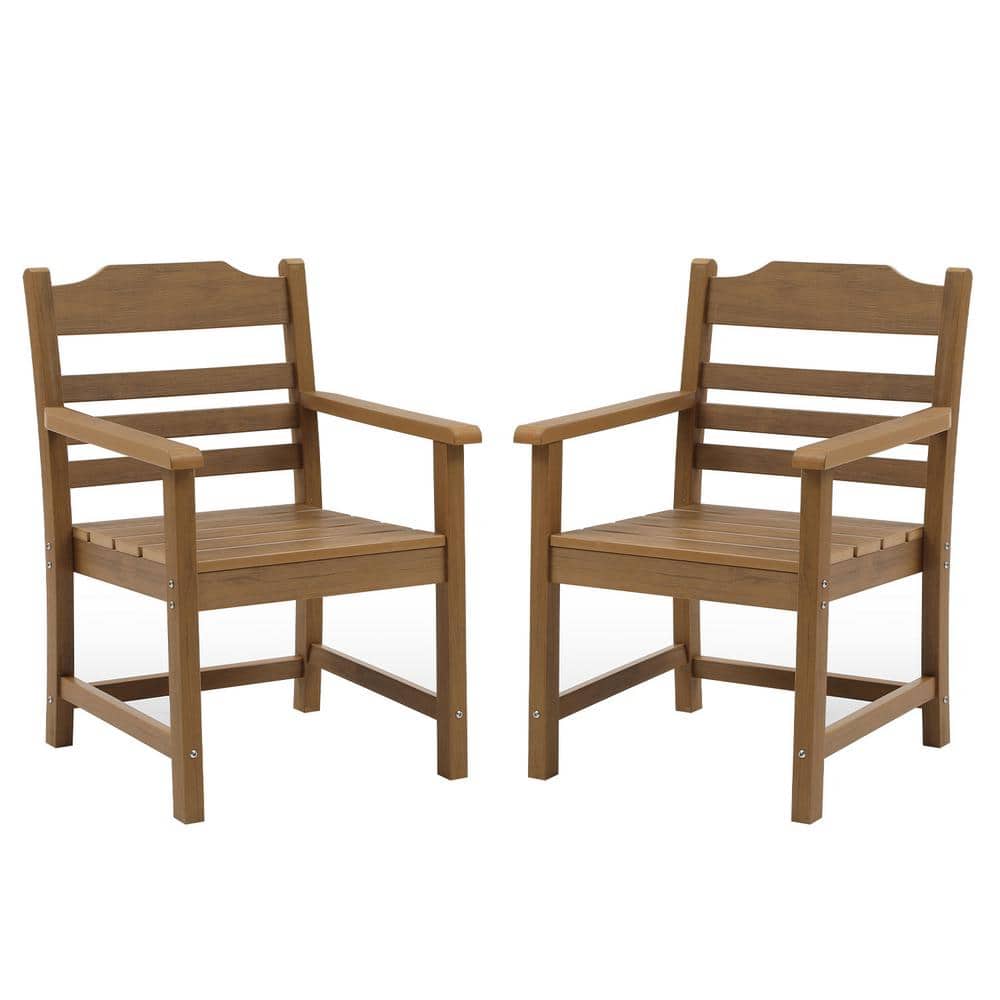 Patio Dining Chair with Armset Set of 2, HIPS Material with Imitation Wood 