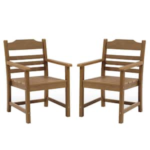 Patio Dining Chair with Armset Set of 2, HIPS Material with Imitation Wood Grain Wexture Chair for Deck Backyard, Teak