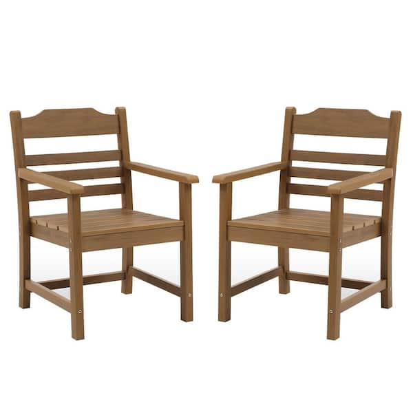 SOTEN RUGGED TABLET LLC Patio Dining Chair with Armset Set of 2, HIPS Material with Imitation Wood Grain Wexture Chair for Deck Backyard, Teak