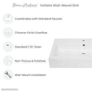 Voltaire Wide Rectangle Wall Hung Bathroom Sink in Static Marble