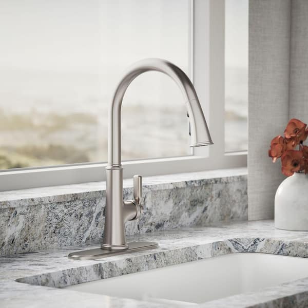 Adva 16.8 in. H Single Handle Pull Down Sprayer Kitchen Faucet with 180-degree Spout Swivel in Spot-Repel Stainless