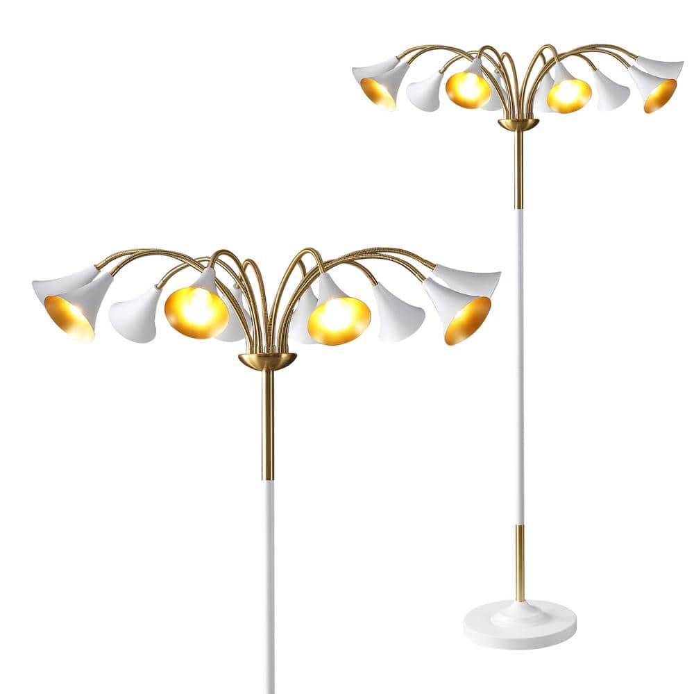 JONATHAN Y Vivian 61 in. Brass Gold/White 10-Light Mid-Century Modern ...