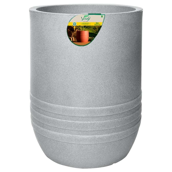 FLORIDIS 22 in. Foz do Iguacu Gray Tall Round Plastic Planter for Indoor & Outdoor (22 in. D x 31.5 in. H)