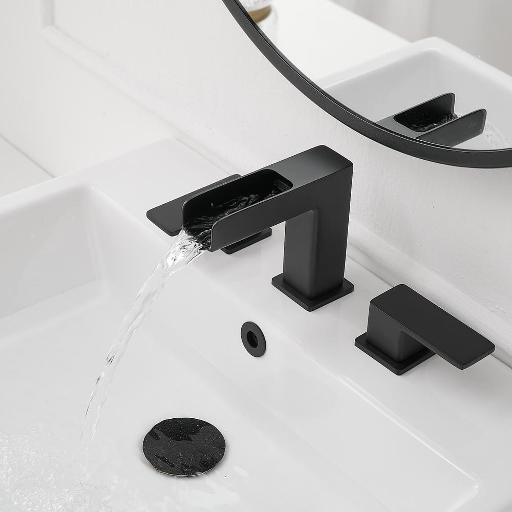 Matte Black Widespread 2-Handle Bathroom Faucet with Metal Drain