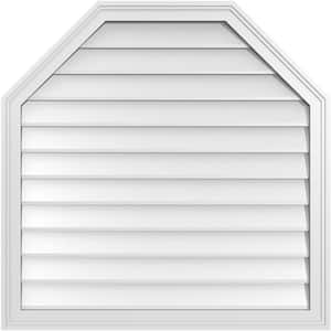 34 in. x 34 in. Octagonal Top Surface Mount PVC Gable Vent: Decorative with Brickmould Frame