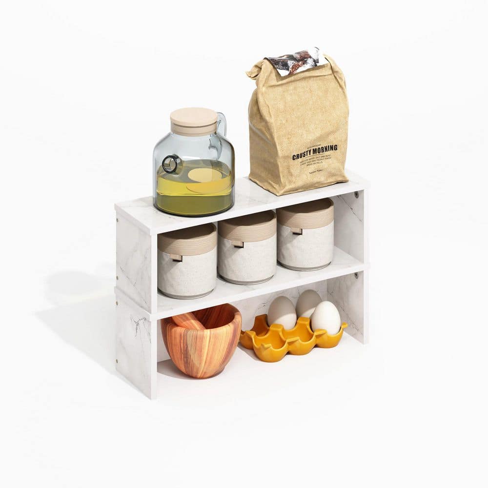 Helena Light Marble 18 in. Kitchen Stackable Organizer Shelf (Set of 2)