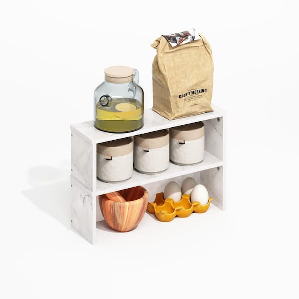 Helena Light Marble 18 in. Kitchen Stackable Organizer Shelf (Set of 2)