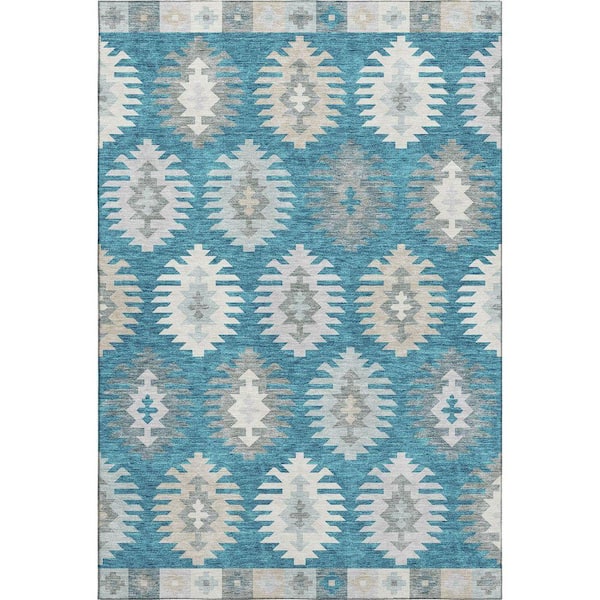 Mayfield Premium Machine Washable Abstract AMF983 Teal 2 ft. 6 in. x 3 ft. 10 in. Area Rug
