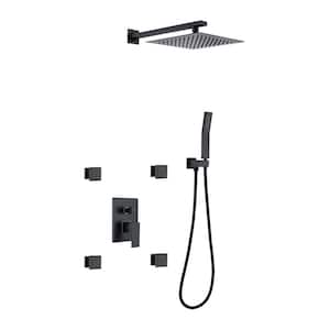 Dimo Single-Handle 3-Spray 10 Inch Wall Mount Shower Faucet with 4 Body Sprays in Matte Black(Valve Included)