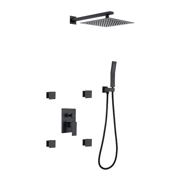 Inner Decor Aal Single-Handle 3-Spray 10 in. Square Wall Mount Shower Faucet with 4 Side Sprays in Matte Black (Valve Included)