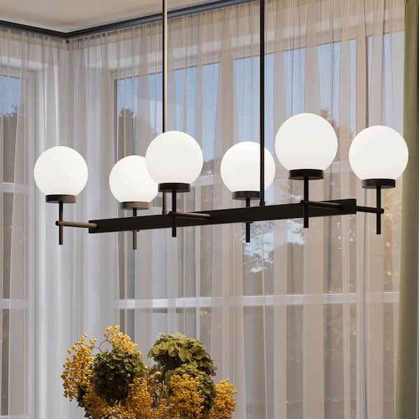 Rigsby 60-Watt 6-Light Matte Black Transitional Linear Chandelier with Opal Glass Shades