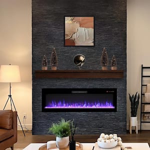 50 in. Wall Mounted/Recessed Metal Smart Electric Fireplace Black Finish, Remote, Touch Screens and Multi-Color Flame