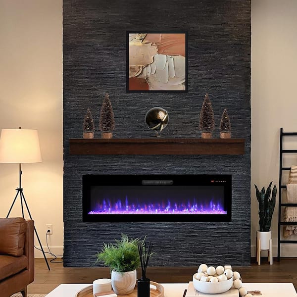 FIROMO 50 in. Wall Mounted/Recessed Metal Smart Electric Fireplace Black Finish, Remote, Touch Screens and Multi-Color Flame