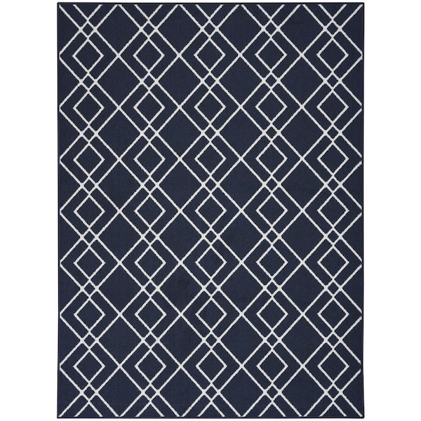 Nourison Modern Lines Navy 5 ft. x 7 ft. Geometric Contemporary Area Rug