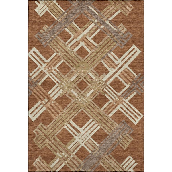 Mayfield Premium Machine Washable Abstract AMF2452 Paprika 8 ft. x 10 ft. Area Rug