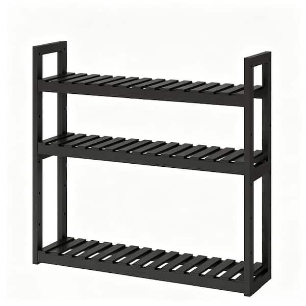 Adjustable 3-Tier Over-the-Toilet Wall Mounted 24 in. W x 28 in. H x 8 in. D Bamboo Rectangular Shelf in Black