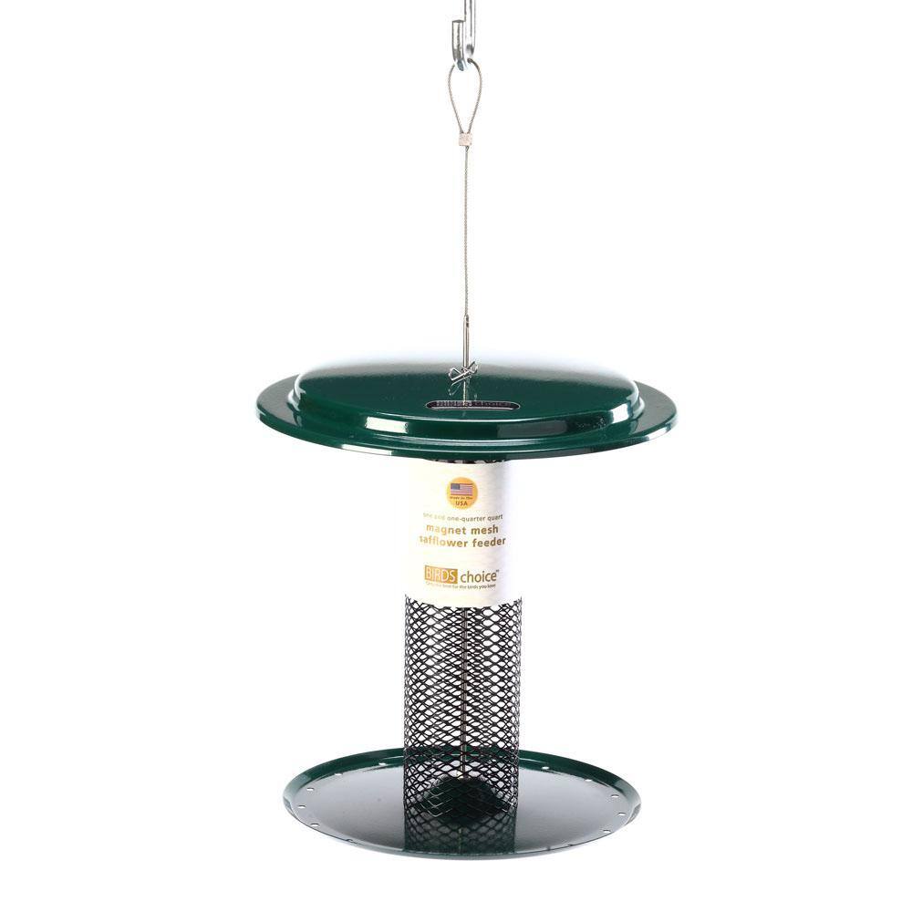 Green Metal Hanging Tube Bird Feeder with Seed Tray
