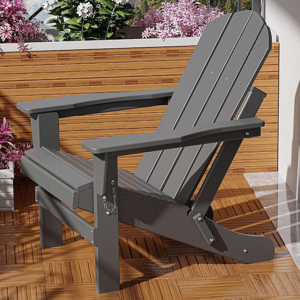 AUTMOON Classic Adirondack Folding Adjustable Chair Outdoor Patio, HDPE, Weather Resistant, Gray