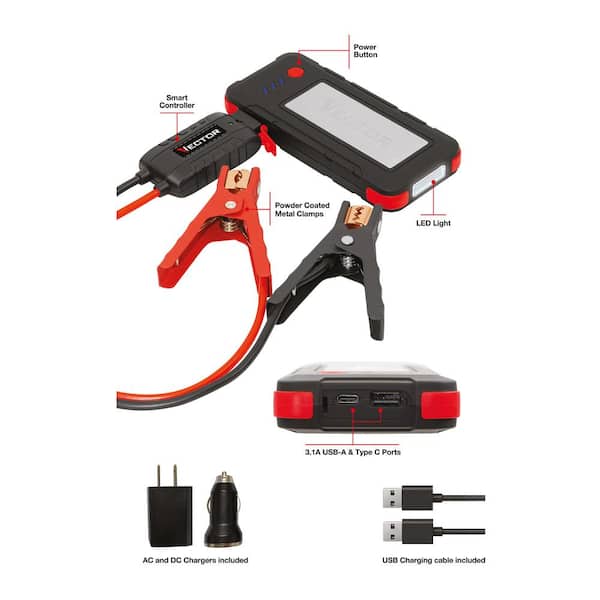 VECTOR 1200 Peak Amp Jump Starter, Dual USB, Rechargeable SS6LV - The Home  Depot