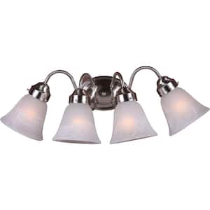 4-Light Indoor Brushed Nickel Bath or Vanity Light with Alabaster Glass Bell Shades