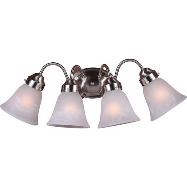Volume Lighting 4-Light Indoor Brushed Nickel Bath or Vanity Light with Alabaster Glass Bell Shades