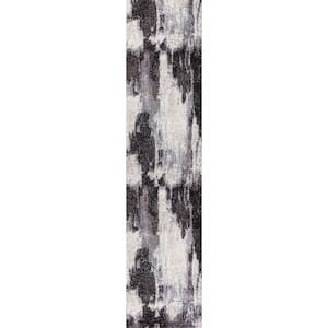 Zoe Charcoal/Cream 2 ft. x 8 ft. Contemporary Bohemian Abstract Marble Runner Rug