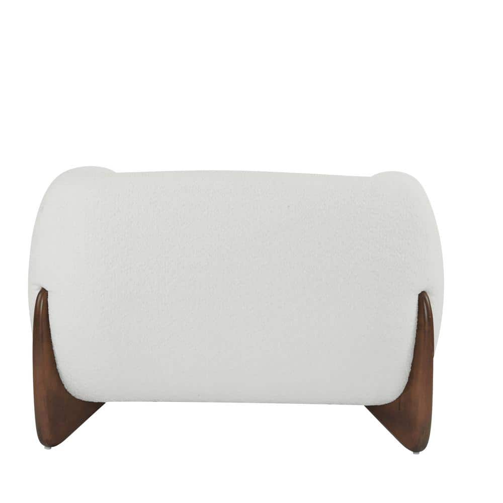 Modern White Boucle Upholstered Club Chair with Walnut Wood Legs