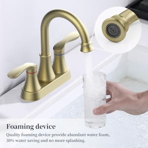 4 in. Centerset 2-Handle Bathroom Faucet with Pop-Up Drain and Supply Hoses Utility Faucet in Brushed Gold