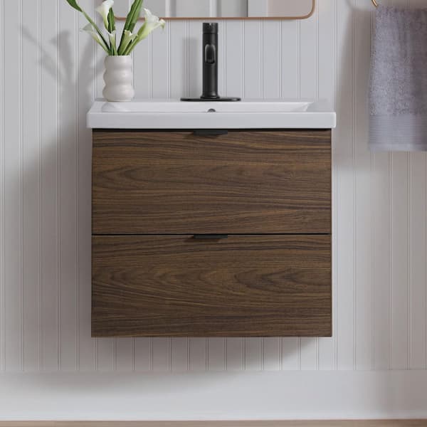 Ardwick 24 in. Single Sink Mocha Walnut Bath Vanity with White Ceramic Top (Assembled)