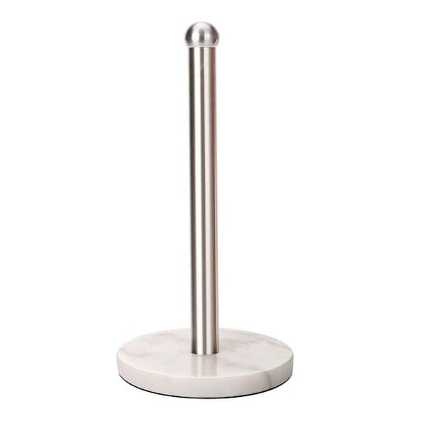 Countertop Silver Brushed Heavy Weighted Paper Towel Holder with Sturdy Marble Base and One-Handed Operation