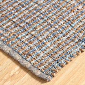 Contemporary Blue/Tan 7 ft. 9 in. x 9 ft. 9 in. LR03305 Natural Jute Blend Indoor Area Rug