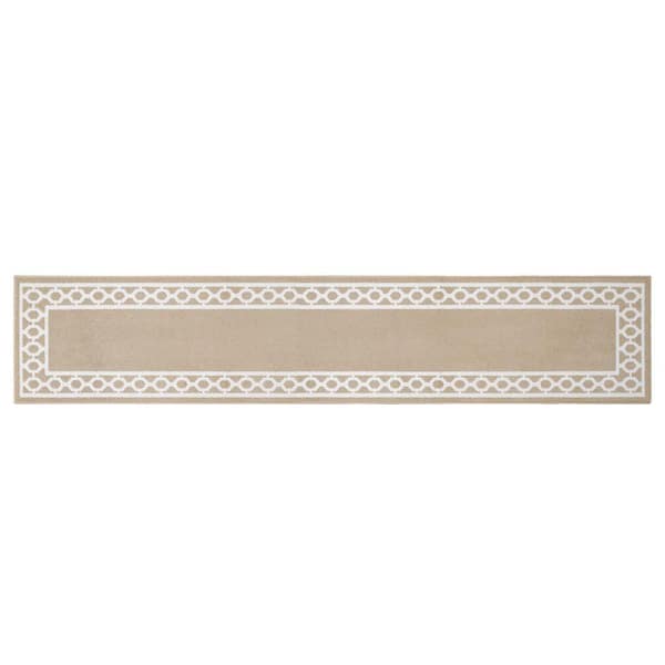 Machine Washable Non-Skid Beige /White  2.5 ft. x 12 ft. All Loop Tufted Area Rug