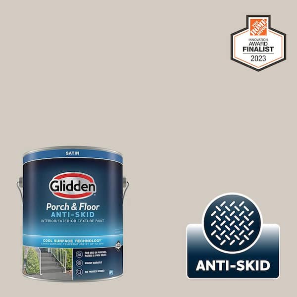 Glidden Porch and Floor 1 gal. PPG1025-3 Whiskers Satin Interior/Exterior Anti-Skid Porch and Floor Paint with Cool Surface Technology