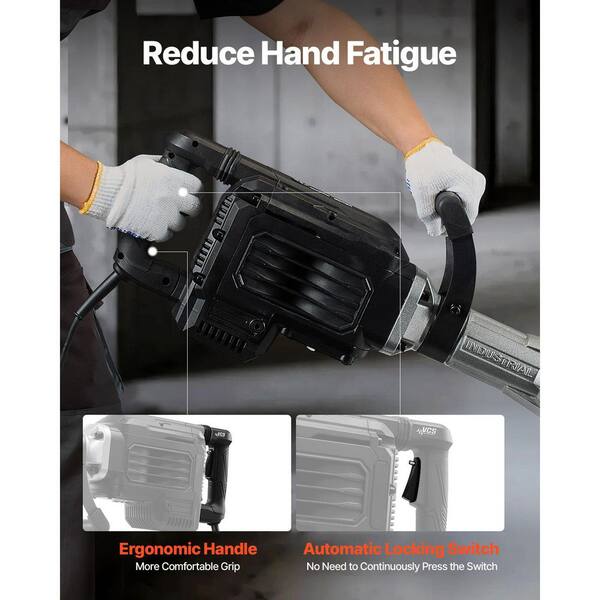 Electric Demolition Jack Hammer 3000W, 1700 BPM, 26.46 in. x 9.33 in. Concrete Breaker with Point Chisel,Case and Gloves