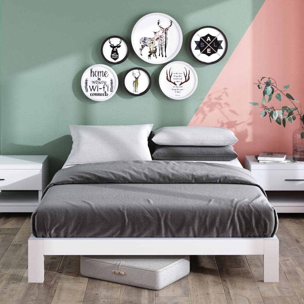 Arnav White Full Metal Platform Bed Frame with Slats