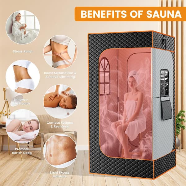 2 Windows Sauna Box, 1 Person with 3L/1200W Steamer and Folding Chair, 71 in. x 35.5 in. Heated Insulation Saunas Tent