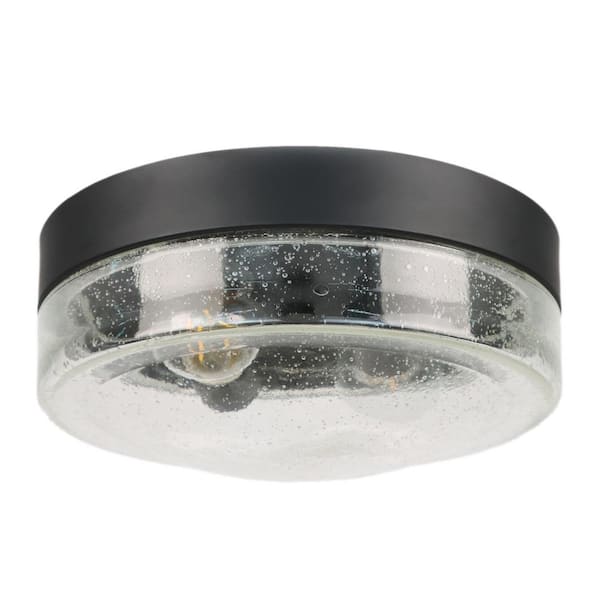 PUDO 10.75 in. 2-Light Modern Blakc Flush Mount Ceiling Light Hight Quality Glass Shade