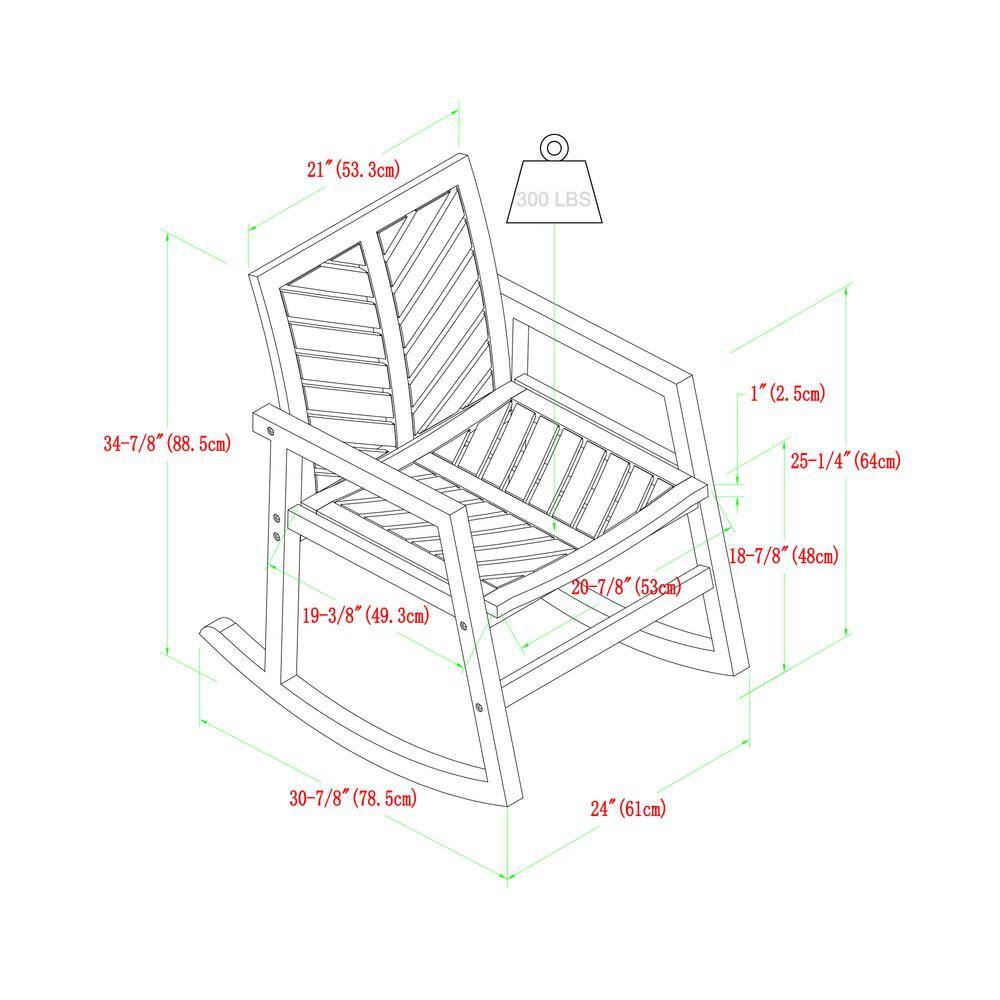 Gray Wash Chevron Pattern Acacia Wood Outdoor Rocking Chair