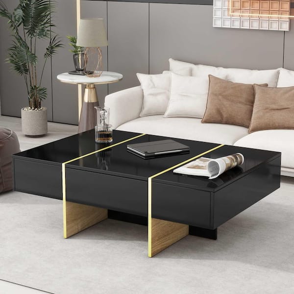Polibi 12 in. Walnut Rectangle MDF Coffee Table for Living Room RS