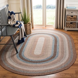 Braided Brown/Multi 4 ft. x 6 ft. Oval Border Area Rug